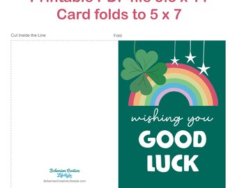 ✩︎good luck✩︎ Printable Good Luck Card: Green Clover & Rainbow (digital Download
