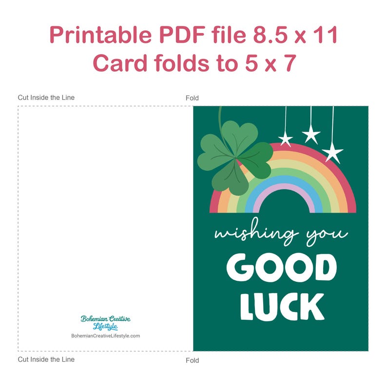 Printable Good Luck Card: Green Clover & Rainbow (digital Download) - Etsy