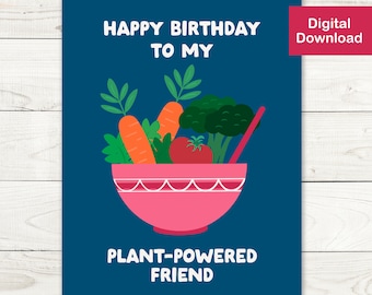 Vegan Birthday Card – Plant-Powered Vegetable Theme (Digital Download)