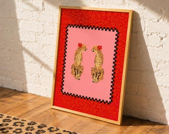 Boho Leopard Wall Print | Maximalist Art Poster, Colorful Room Decor, Cute Home Decor Gift