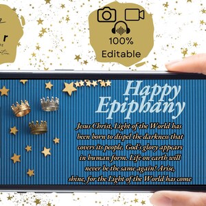 Glückliche Epiphanie Karte - vollständig anpassbarer digitaler oder druckbarer religiöser Gruß mit inspirierender Nachricht drei weise Männer - Jesus - Maria
