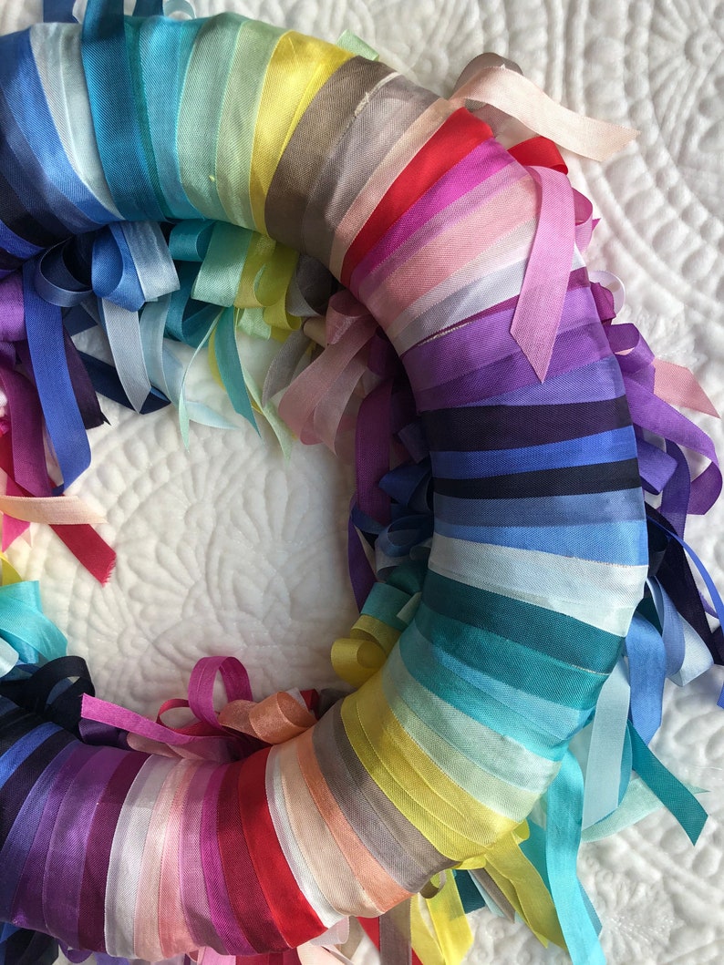 WREATH Rainbow Silk Organza Ribbon Wreath image 3