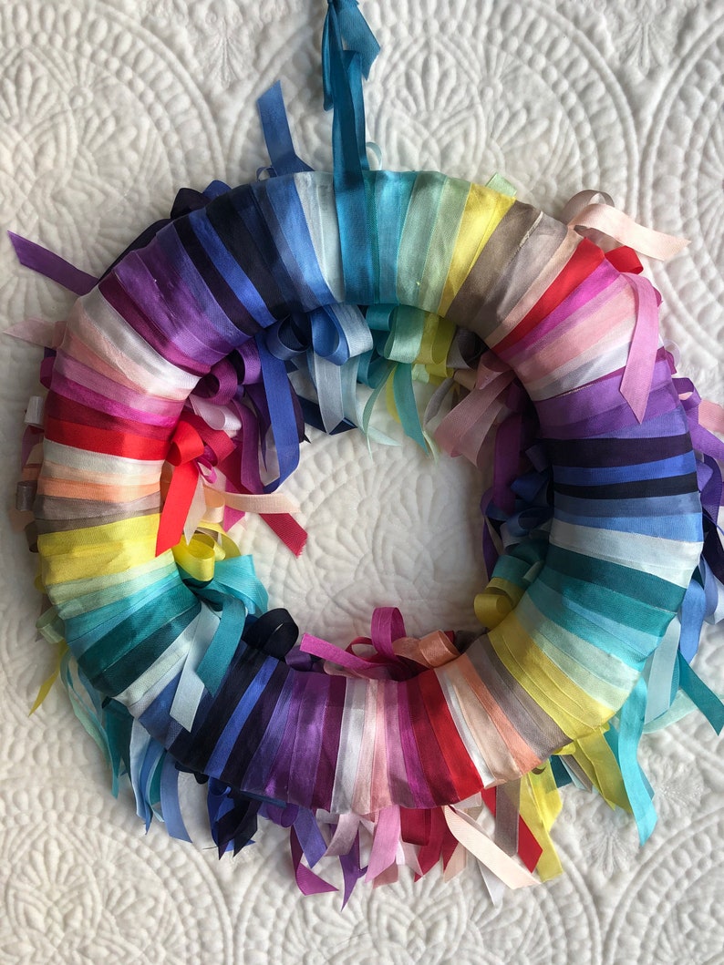 WREATH Rainbow Silk Organza Ribbon Wreath image 4