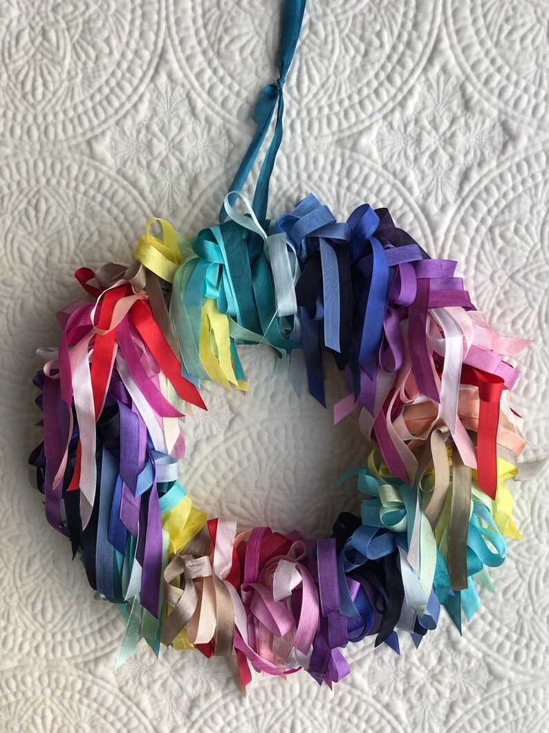 WREATH Rainbow Silk Organza Ribbon Wreath image 1
