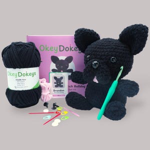Crochet French Bulldog Kit - Beginner Amigurumi Crochet Kit - DIY Plushie Crochet Kit - Crochet Dog Kit - Craft Kit for Adults & Kids
