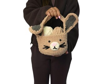 Crochet Easter Bunny Basket Pattern – Chenille Yarn, Intermediate (PDF)