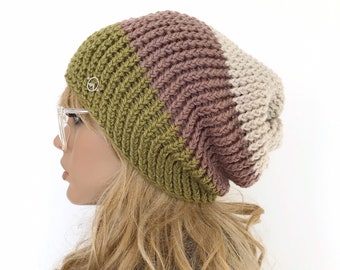 Adult Crochet Knit Look Slouch Beanie