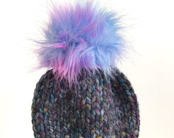 Toddler Knit Hat with Faux Fur Pom Pom