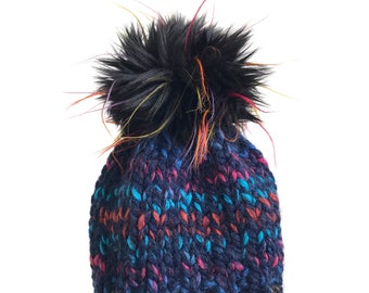 Toddler Knit Hat with Faux Fur Pom Pom