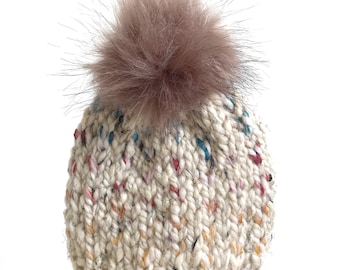 Toddler Knit Hat with Faux Fur Pom Pom