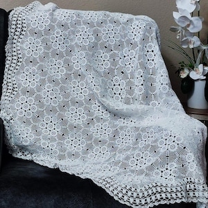 White Round Tablecloth, Vintage Crochet Lace Tablecloth, Round Lace Tablecloth, Handmade Lace, Handmade Crochet Round Floral TableCloth