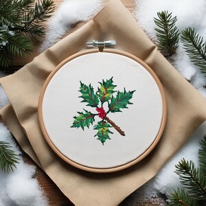 Holiday Holly Cross Stitch Pattern PDF - retro winter decor gift idea - digital download