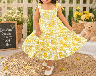 Organic Cotton Toddler Girl Dress Floral Ruffle Toddler Dress Summer Birthday Outfit Kids Dress Soft Breathable Clothing
