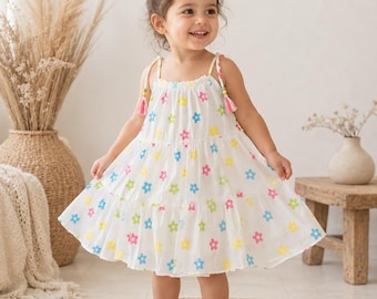 Toddler Floral Sundress | Baby Girl Summer Dress | Boho Cotton Tiered Dress | Sizes 12-18M to 5T