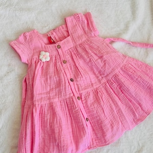 Soft Pink Ruffle Cotton Dress with Flower Accent Cute Dress for Baby Toddler Summer Dress Pink Dress