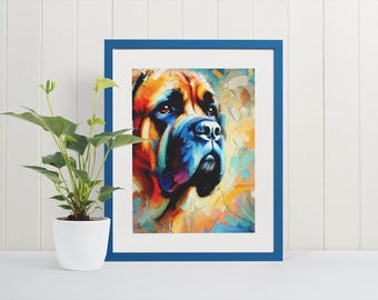 Retrato de mastín / DogArtWork / Arte de pared de Dogfulness / Arte de pared de perro ingenioso, Arte de pared de perro de regalo, Arte de pared con impresión de Dogful, Arte de pared abstracto
