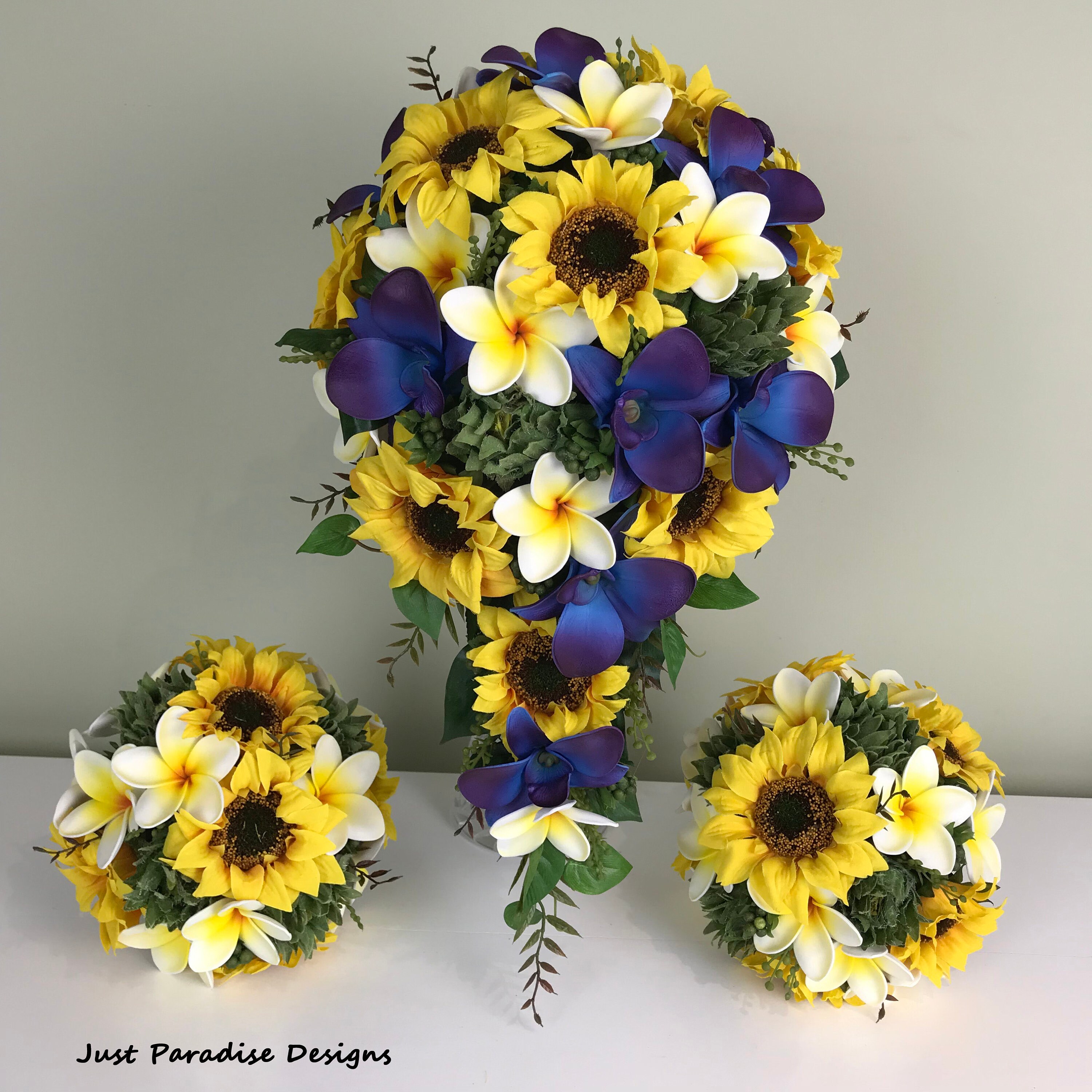Wedding Bouquet Set Sunflowers Purple Blue Orchid Etsy
