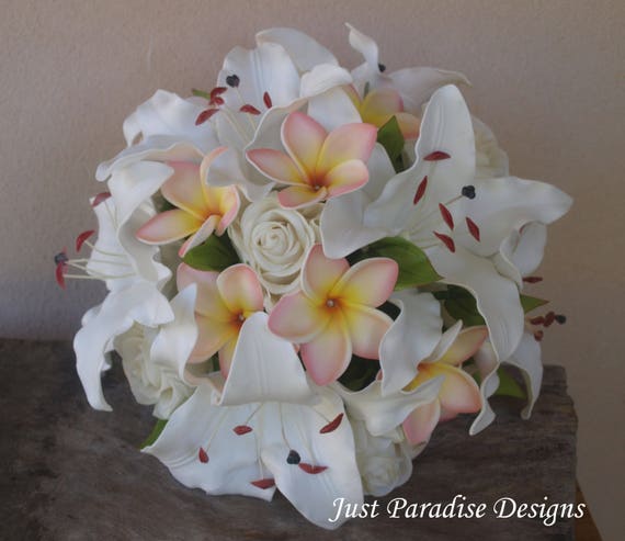 Bouquet De Mariage Bouquet De Mariée Fleurs Artificielles Fleur De Lys Roses Frangipanier Bling