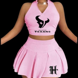 Houston Texans Pink Cheerleader Skirt and Top | Football Fan Gift | Casual | Sexy | Game Day Outfit | Cute | Womens | Twirl | Crop Top
