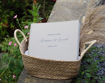 Personalized Linen Wedding Photo Album: Floral Design, Archival Keepsake