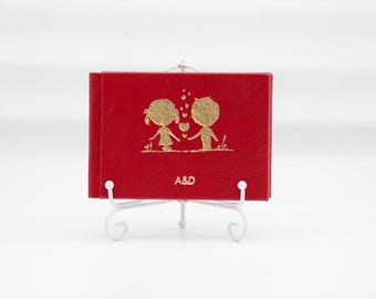 Personalized Mini Photo Album: Red & Gold Embossed Keepsake (6x4")