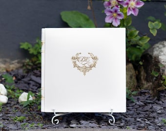 Embossed Eco Leather Wedding Photo Album, Lay-Flat Personalized Gift