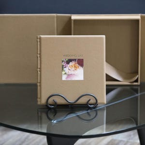 Wedding Photo Album with Window Cover and Custom Embossing | Eco Leather Lay-Flat Photo Book | Personalized Hardcover | Gift Box Available