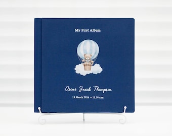 Linen Baby Photo Album: Custom Bear Design, Newborn Keepsake