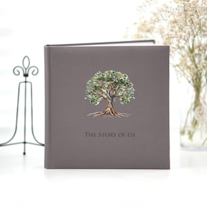 LINEN PHOTO ALBUM with a custom print. Scrap Book  &quot;Family Tree&quot;. Personalised album with writing space