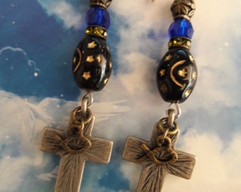 Cross Earrings, Christian Jewelry, Spiritual Jewelry, Christian Fish Jewelry, Messianic Earrings