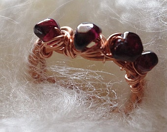 Renaissance Ring, Garnet Band,  Semi Precious Stone Ring, Garnet Rings, Custom Made Rings, Band Rings, Medieval Rings, Wire Wrap Ring