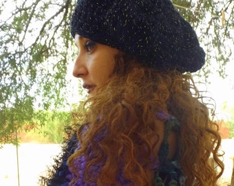 Renaissance Style Beret Hat, Winter Beret, Large Beret Hat, Large Black Beret, Extra Warm Hat, Stevie Nicks Hat, Winter Hats