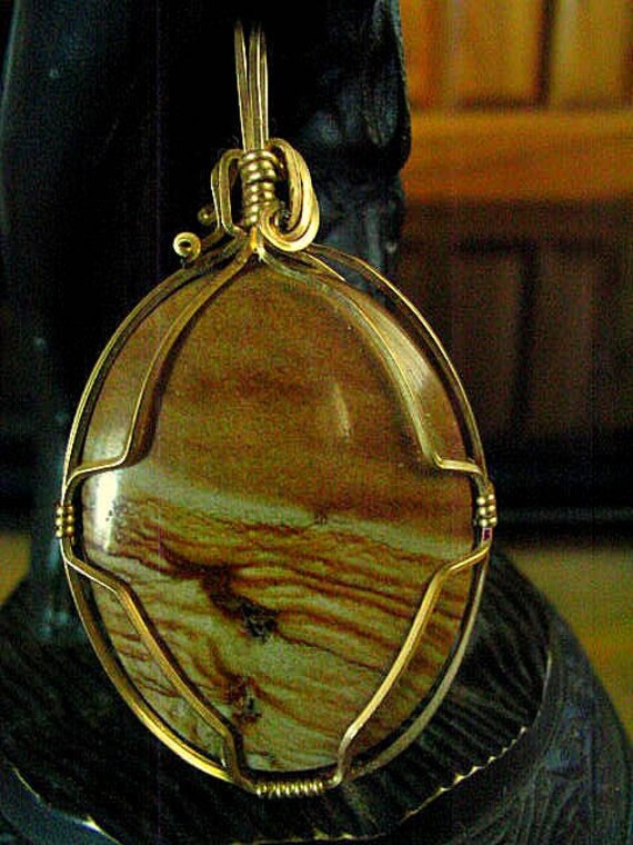 Mystical Picture Jasper Pendant, Vintage Jewelry, 