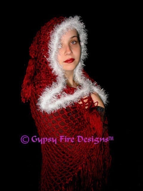 Crimson Moonlight Medieval Hooded Shawl