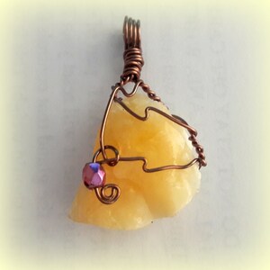 Yellow Chalcedony Stone Pendant: Wire Wrapped Jewelry