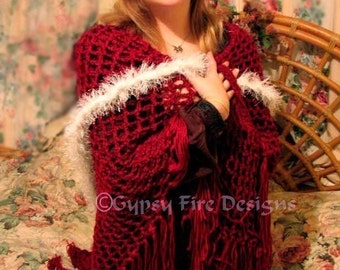 Crimson Moonlight Renaissance Medieval Hooded Shawl Crochet Pattern