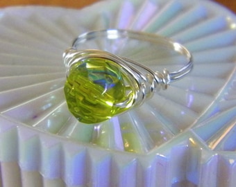 Peridot Ring, Custom Made Rings, Birthstone Rings, Wire Wrap Rings, Green Stone Rings