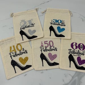 Set of 5 Birthday Favor Bags, Goodie Bags, Birthday Candy Bags, Milestone Birthday Bags, Gift Bags, 21st, 30th, 40th, 50th, 60th bday