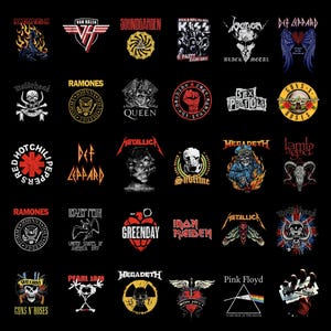 30 Vintage Rock Band logo T-shirt Designs PNG Digital Download