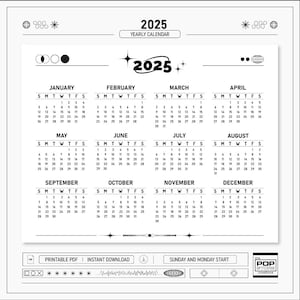 Calendrier 2025 Calendrier annuel 2025 Calendrier mural 2025 Calendrier 2025 imprimable Calendrier 2025 A3 A4, tabloïd, début du lundi et du dimanche
