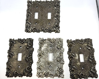 ヴィンテージシルバー エドマー ダブルスイッチプレートカバー1個とデイジーの花3輪