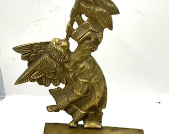 Vintage-Buchstütze „Engel aus Messing mit blasendem Horn“, 8 x 5,25 Zoll
