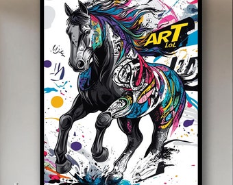 Arte en lienzo de un caballo majestuoso: pintura ecuestre rústica