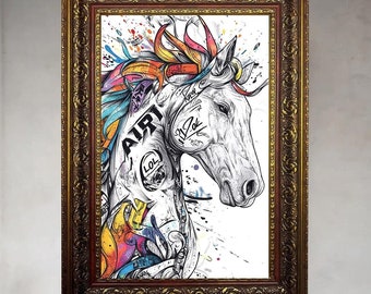 額入り馬のキャンバスアート：馬術用壁飾り