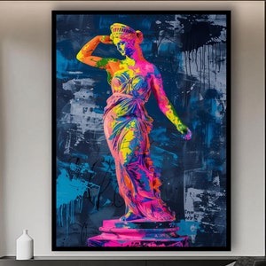 Neon Venus de Milo Wall Art , Magical Mystical Art, Artistic Statue Wall Print, Street Art Poster,  Venus de Milo Print, Urban Sculpture Art