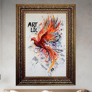 Phoenix Rising Graffiti Decor,  Phoenix Wall Art Canvas, Phoenix Artwork for Modern Decor, Phoenix Canvas Gift Idea, Modern Phoenix Art