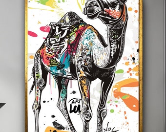 Boho Camel Wall Art: stampa di animali del deserto, decorazioni colorate