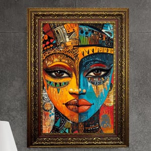 Colorful Tribal Portrait Art: Bohemian Afrocentric Decor