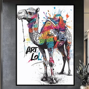 Lámina artística de camello grande: decoración de pared bohemia con animales