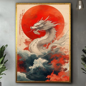 Chinese Dragon Art, Unique Chinese Mythology Dragon Decor, Chinese Mythology Art, Chinese Dragon Canvas for Living Room, Feng Shui Wall Art